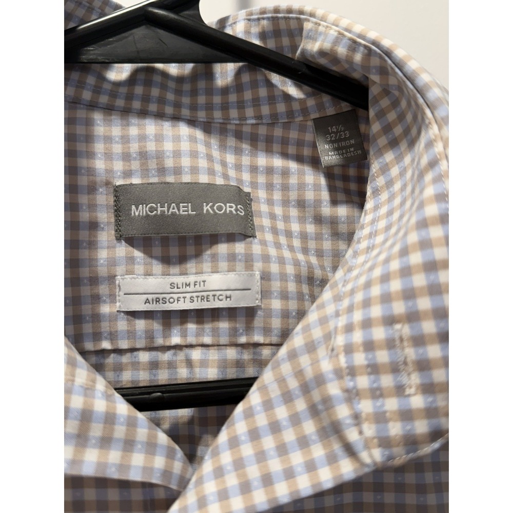 Michael Kors Slim Fit Dress Shirt Airsoft Stretch  Gray & Tan  14.5 /‎ 32-33 - Picture 3 of 4